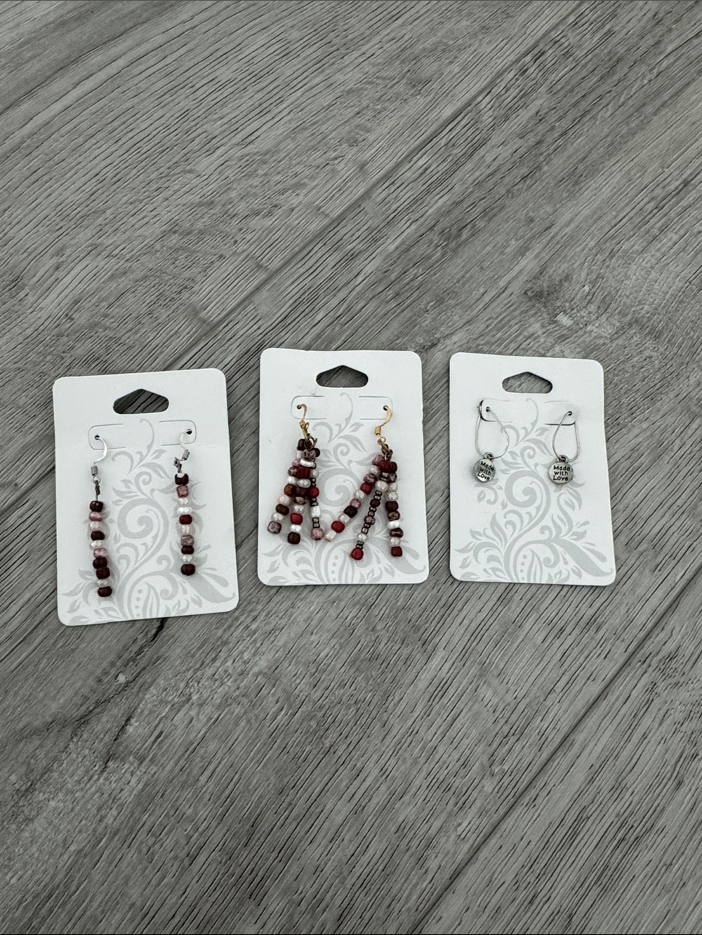 Beaded Burgundy Dangle Earring Set - 3 Pairs